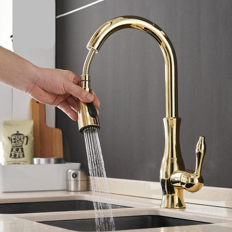 Pull-Out Kitchen Tap - FlexFlow-Brushed Steel-Nora Luxe