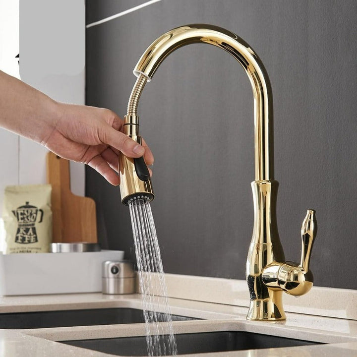 Pull-Out Kitchen Tap - FlexFlow-Brushed Steel-Nora Luxe
