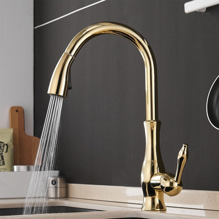Pull-Out Kitchen Tap - FlexFlow-Gold-Nora Luxe