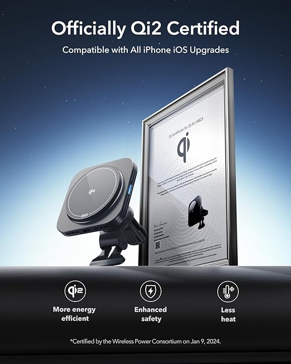 Qi2 Certified 15W MagSafe Car Charger – Magnetic Wireless Charger for Dashboard and Air Vent-Black-Qi2-certified 15W car charger-Nora Luxe