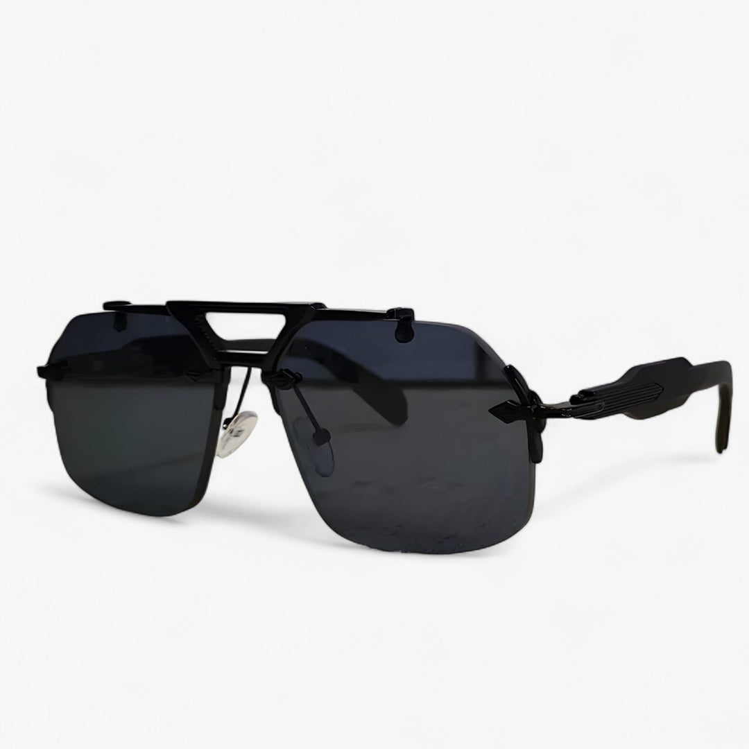 Randless oversized sunglasses with metal accents – Vexor-Black Grey-Nora Luxe