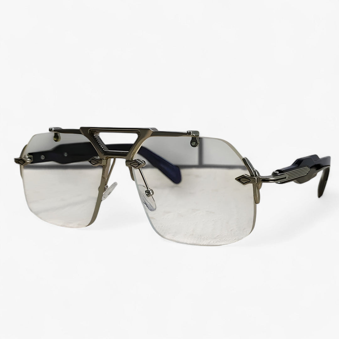 Randless oversized sunglasses with metal accents – Vexor-Transparent Silver-Nora Luxe