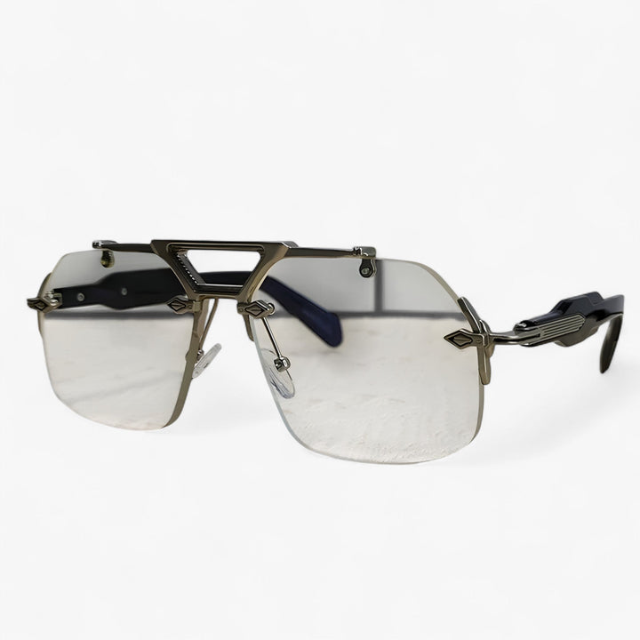 Randless oversized sunglasses with metal accents – Vexor-Transparent Silver-Nora Luxe