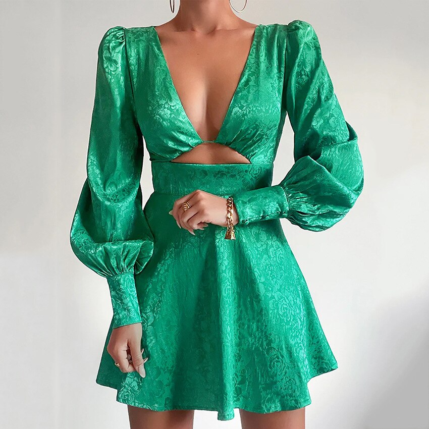 Refined Satin Flare Dress with Print - Isabella-Green-S-Nora Luxe