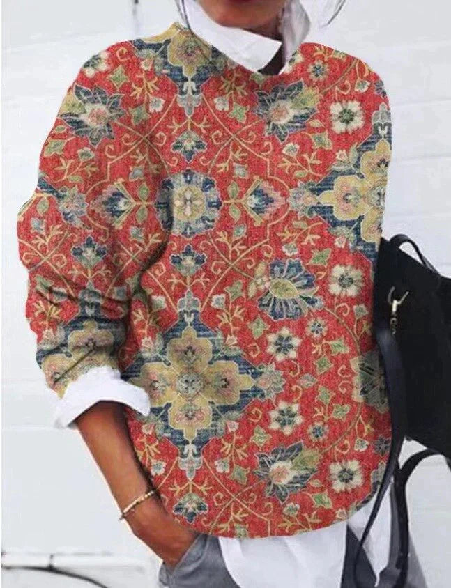 Refined Sweater with Print - Sienna-Red-S-Nora Luxe