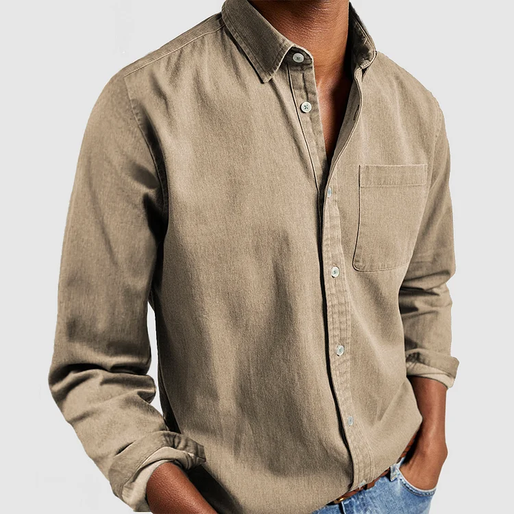 Relaxed men's casual shirt with a modern cut - Henrik-Khaki-S-Nora Luxe