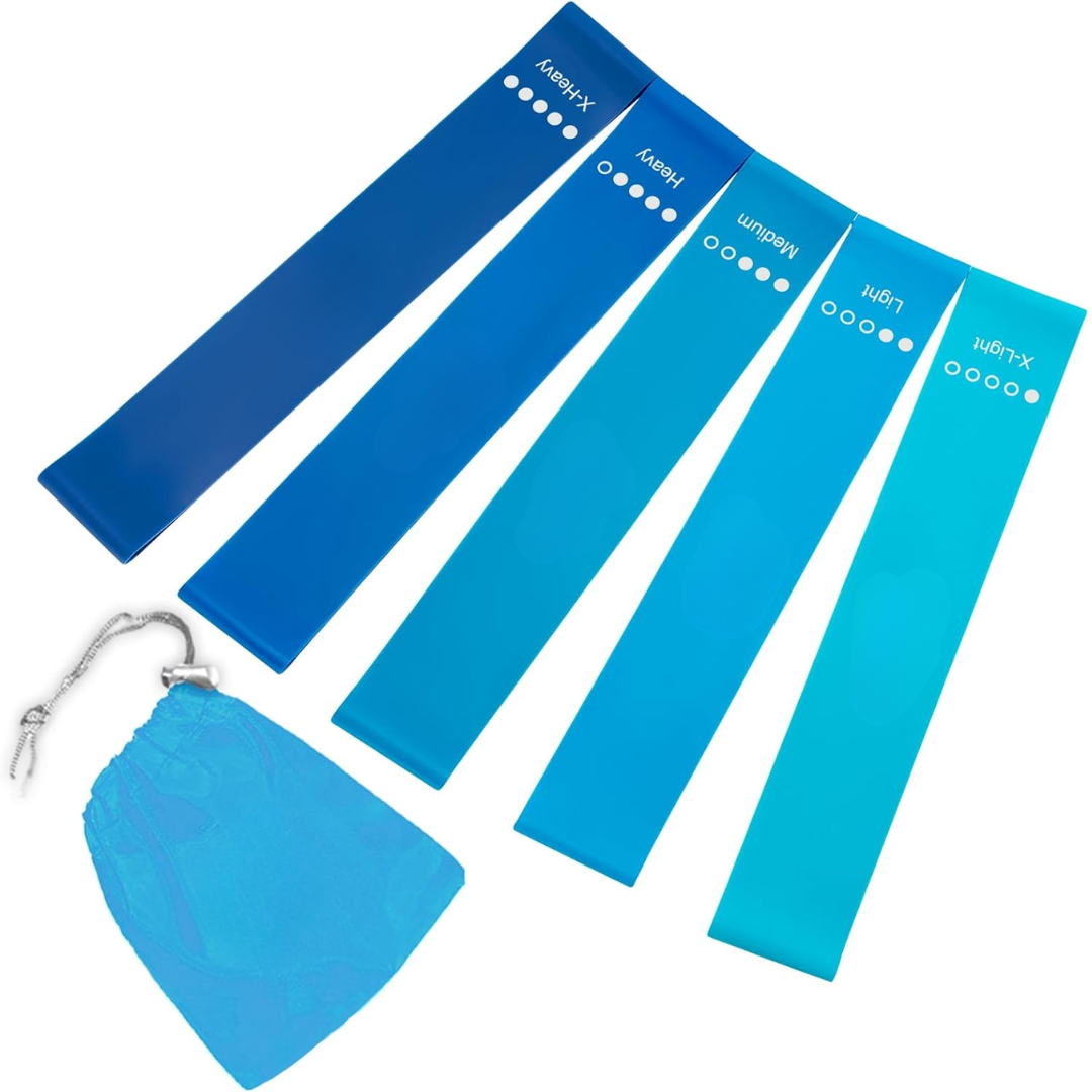 Resistance Bands Set – 5 Bands with Instructions and Storage Bag-Blue-Nora Luxe