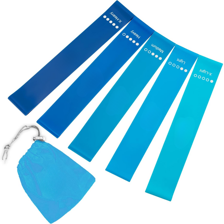 Resistance Bands Set – 5 Bands with Instructions and Storage Bag-Blue-Nora Luxe