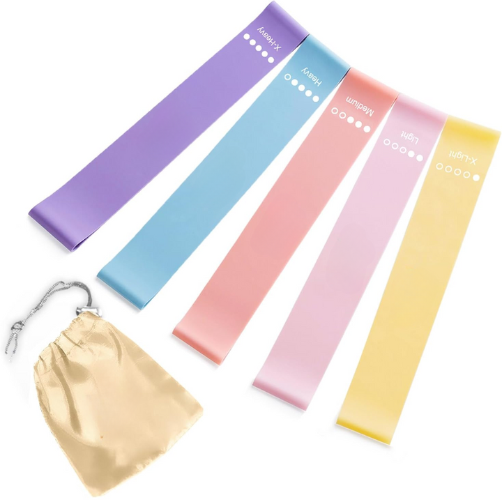 Resistance Bands Set – 5 Bands with Instructions and Storage Bag-Pastel-Nora Luxe