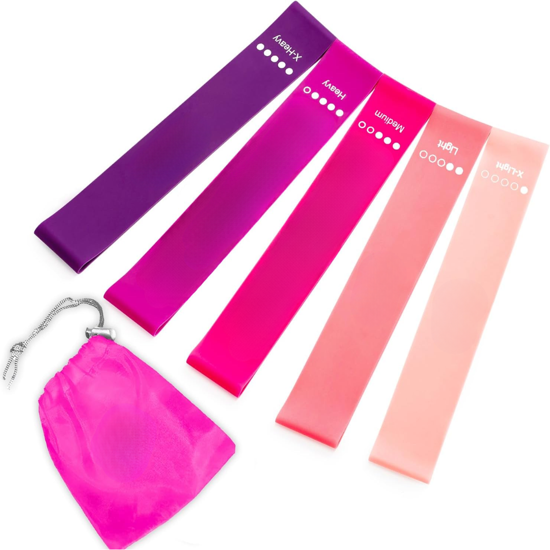 Resistance Bands Set – 5 Bands with Instructions and Storage Bag-Pink-Nora Luxe