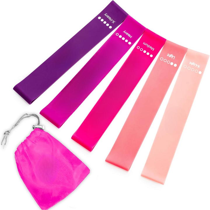 Resistance Bands Set – 5 Bands with Instructions and Storage Bag-Pink-Nora Luxe