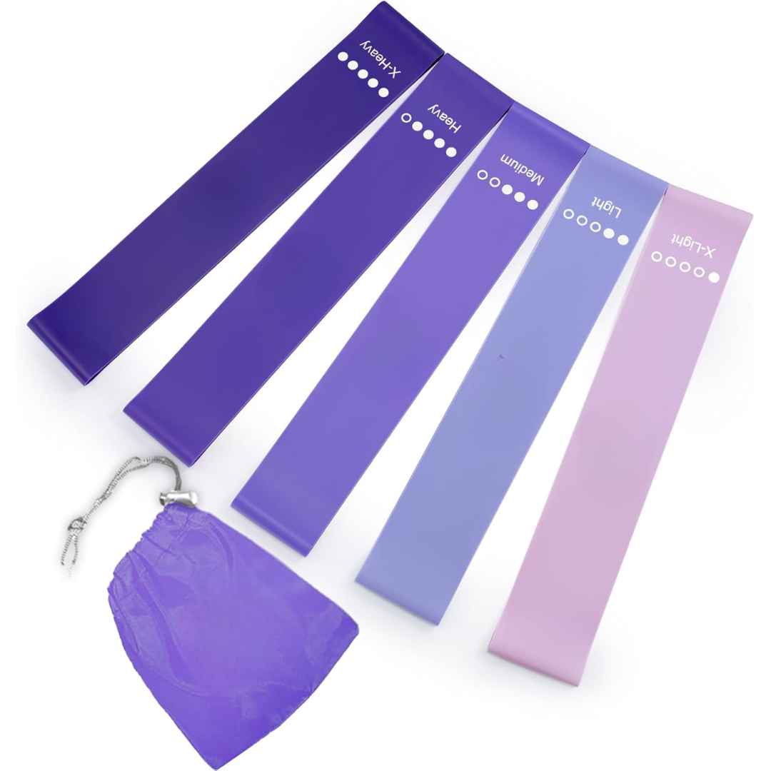Resistance Bands Set – 5 Bands with Instructions and Storage Bag-Purple-Nora Luxe