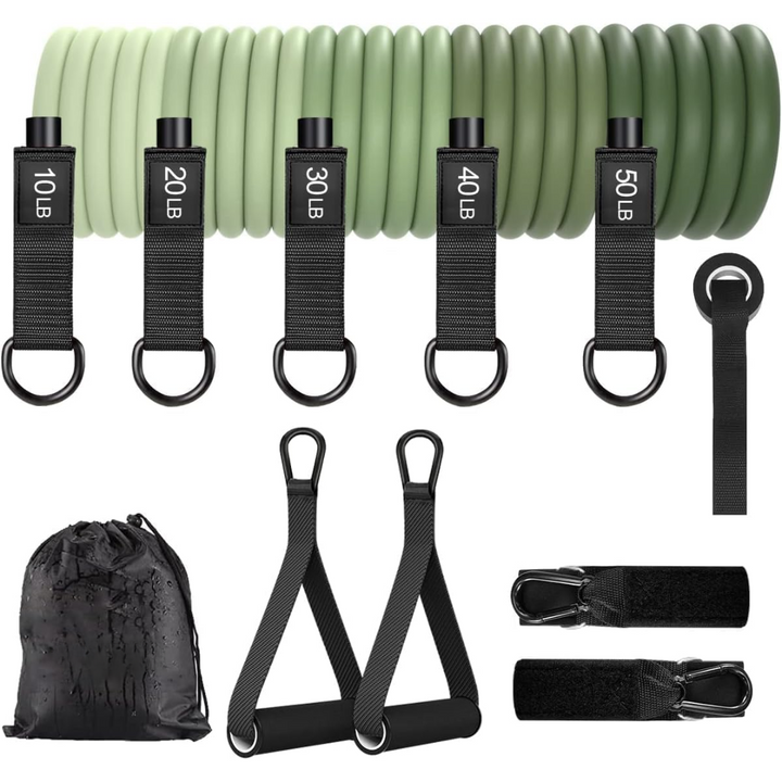 Resistance Bands with Handles-Green-Nora Luxe