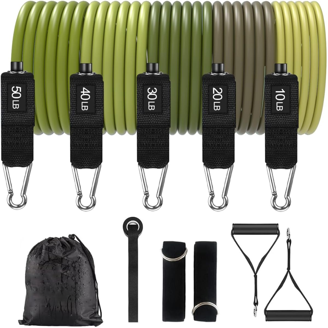 Resistance Bands with Handles-Olive green-Nora Luxe
