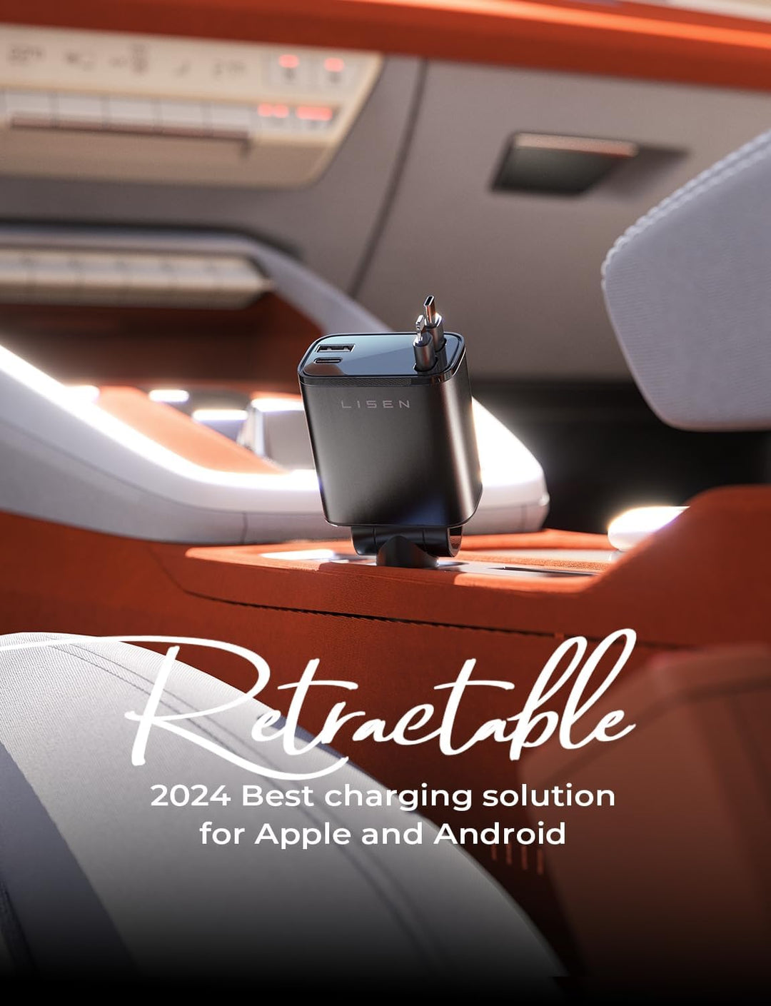 Retractable Car Charger 69W USB C-Black - USB Type C - 24 Volt-Nora Luxe