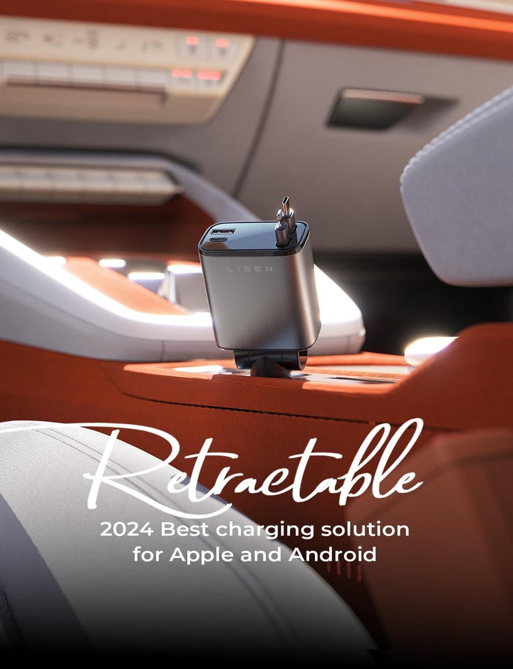 Retractable Car Charger 69W USB C-Black - USB Type C - 24 Volt-Nora Luxe
