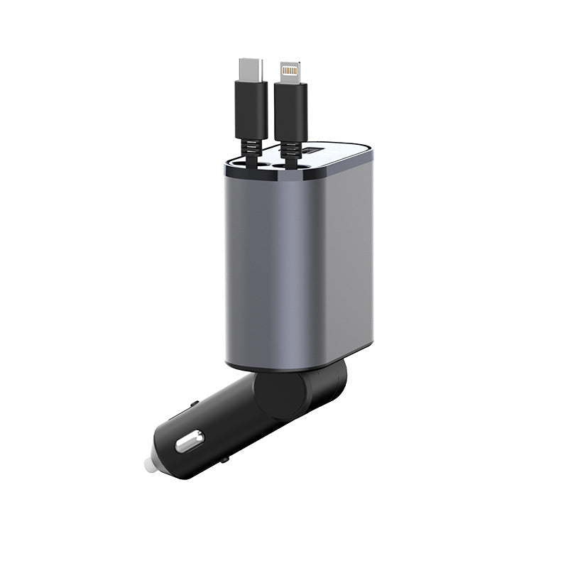 Retractable Car Fast Charger – VoltEdge-USB-C + iPhone-Nora Luxe