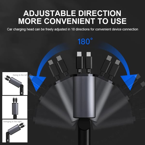 Retractable Car Fast Charger – VoltEdge-USB-C + iPhone-Nora Luxe