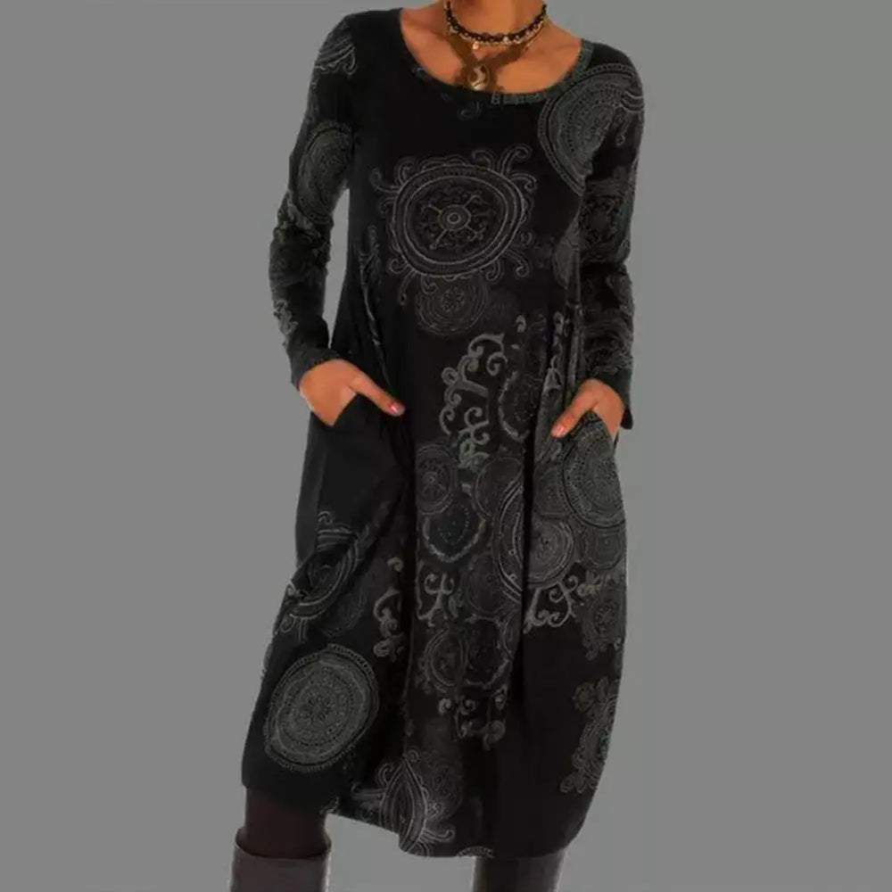 Retro Boho Dress - Elara-Black-S-Nora Luxe