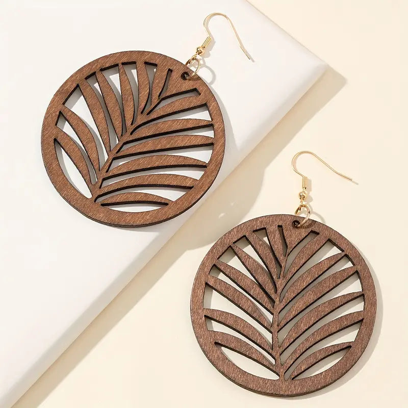 Retro Carved Wooden Earrings | Unique Handmade Jewellery-PALM LEAVES-Nora Luxe