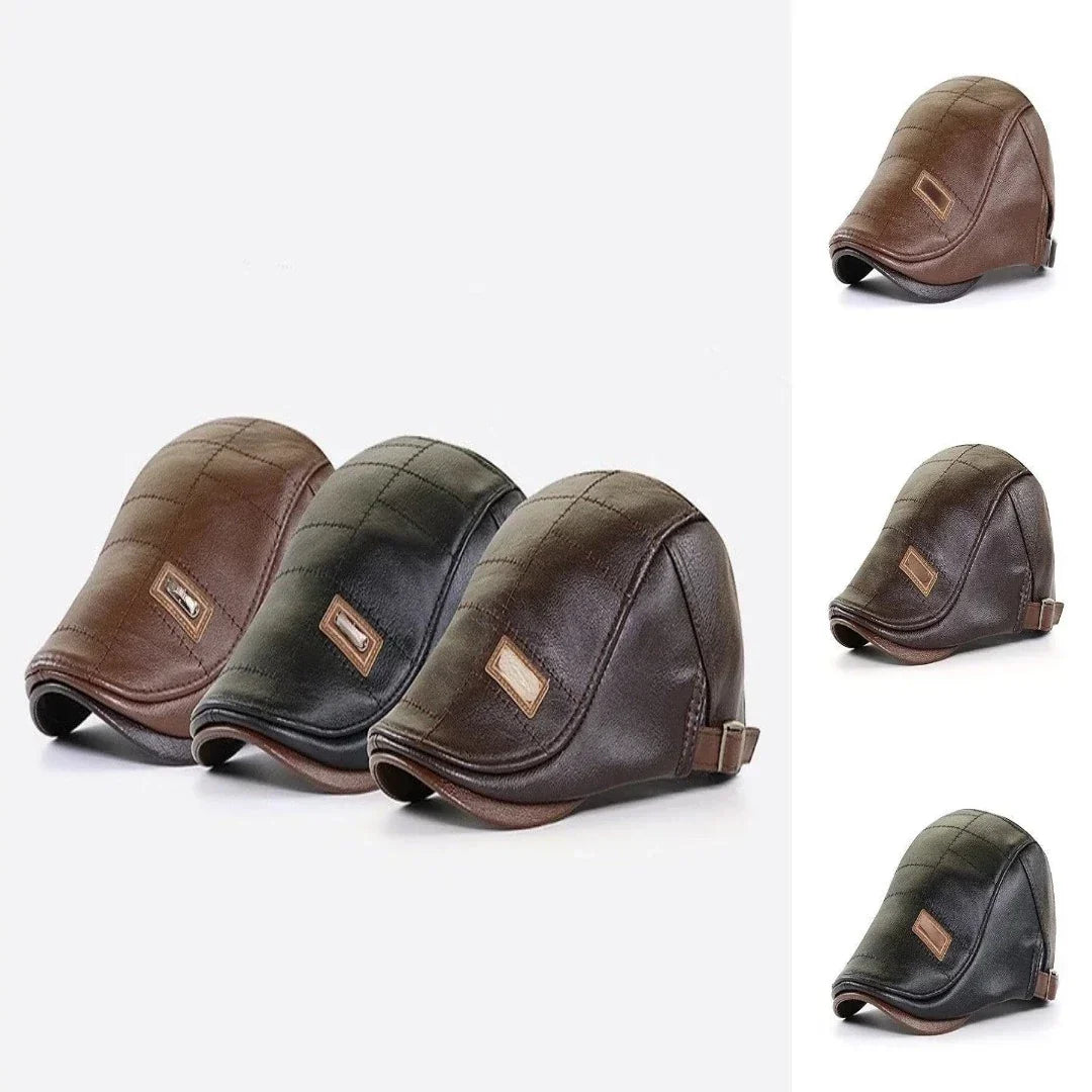 Retro Men's Leather Beret - HeritageCap-Black-Nora Luxe