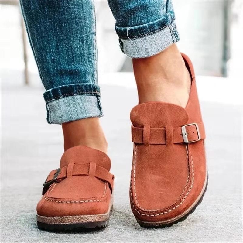 Retro Suede Slip-On Sandals with Orthopedic Comfort - Solenza-Orange-red-4.5-The Livary