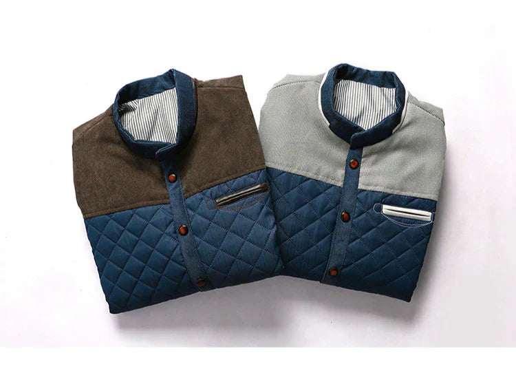 Retro windbreaker with stand-up collar for men - Orlando-Blue Brown-S-Nora Luxe