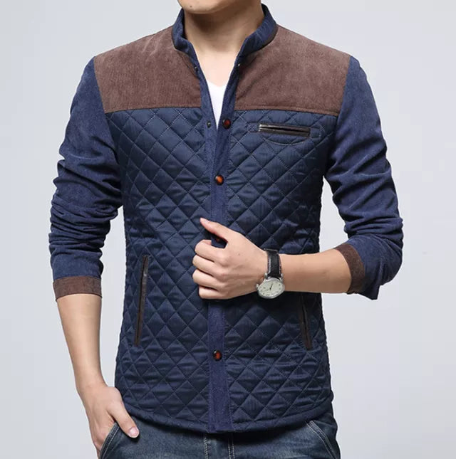 Retro windbreaker with stand-up collar for men - Orlando-Blue Brown-S-Nora Luxe
