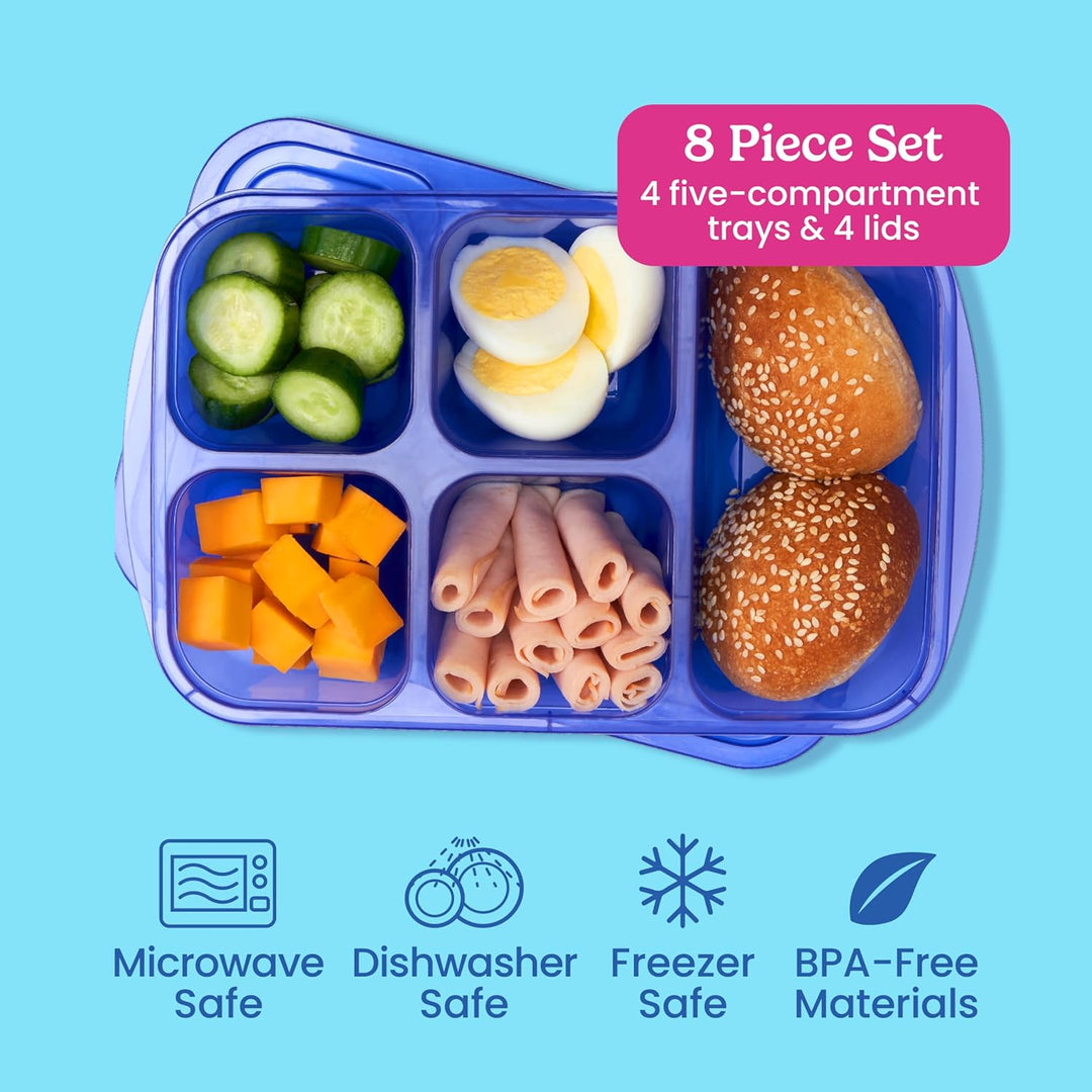 Reusable 5-compartment Food Storage Containers – 8-piece Set-Brightly colored-Nora Luxe
