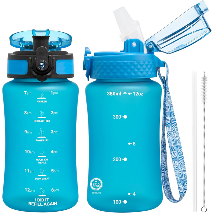 Reusable Tritan plastic water bottle with straw & chug lids-350 ml-Blue-Nora Luxe