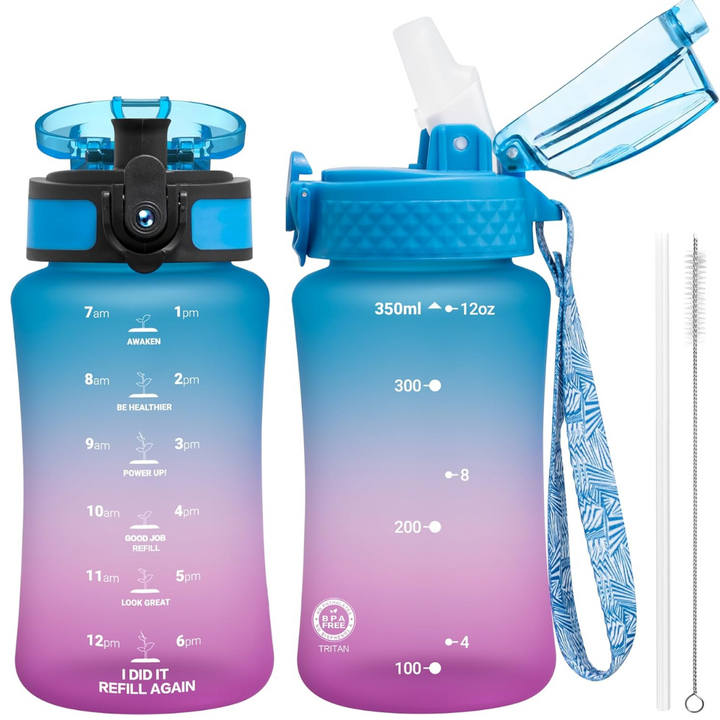 Reusable Tritan plastic water bottle with straw & chug lids-350 ml-Blue Pink-Nora Luxe