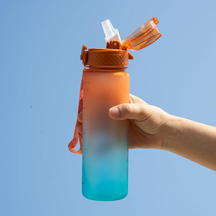 Reusable Tritan plastic water bottle with straw & chug lids-350 ml-Gray-Nora Luxe