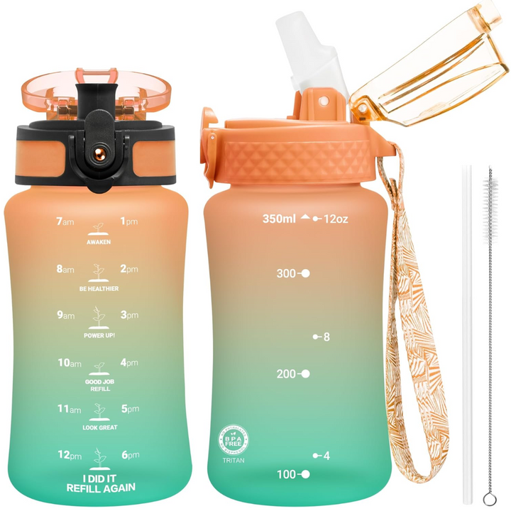 Reusable Tritan plastic water bottle with straw & chug lids-350 ml-Orange Blue-Nora Luxe