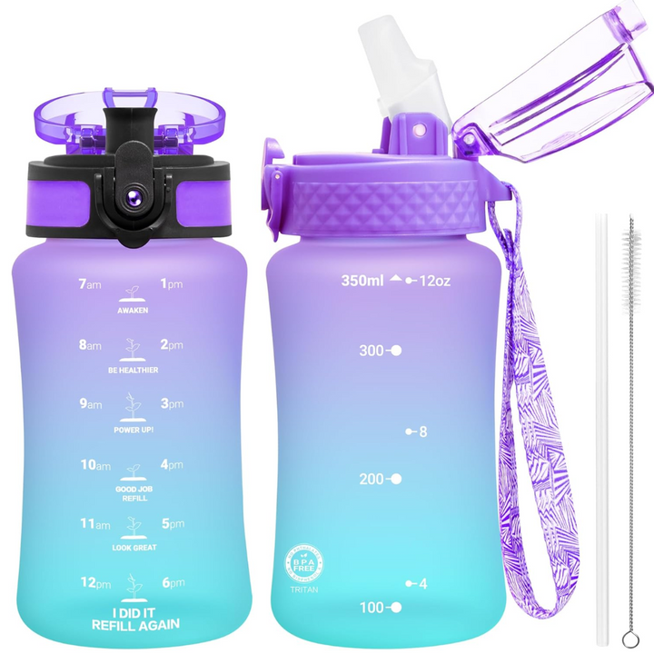 Reusable Tritan plastic water bottle with straw & chug lids-350 ml-Purple Blue-Nora Luxe