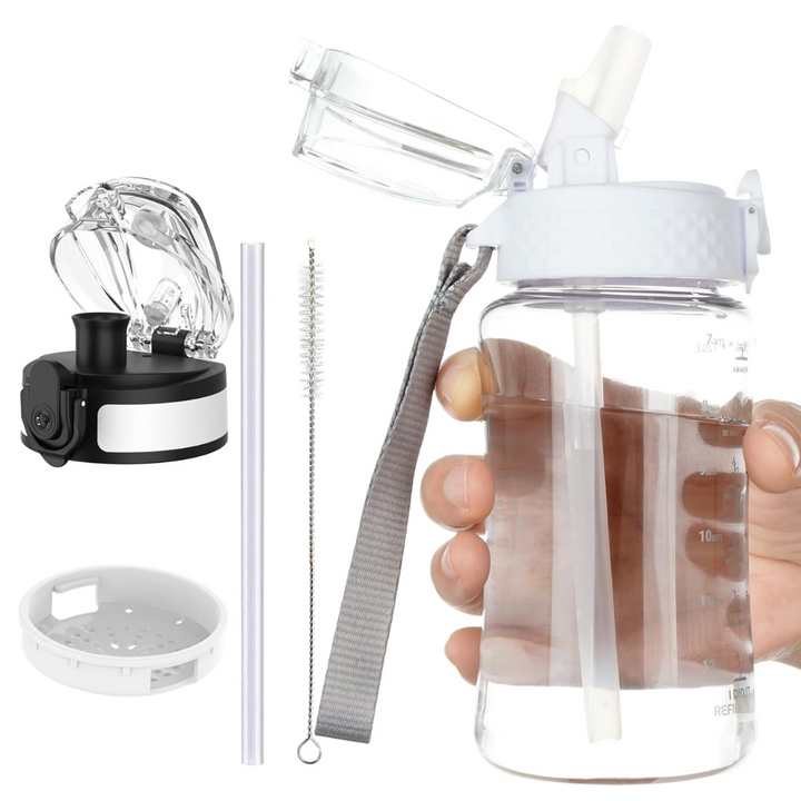 Reusable Tritan plastic water bottle with straw & chug lids-350 ml-Transparent-Nora Luxe