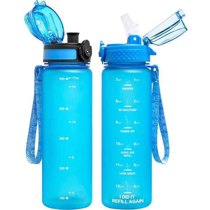 Reusable Tritan plastic water bottle with straw & chug lids-500 ml-Blue-Nora Luxe