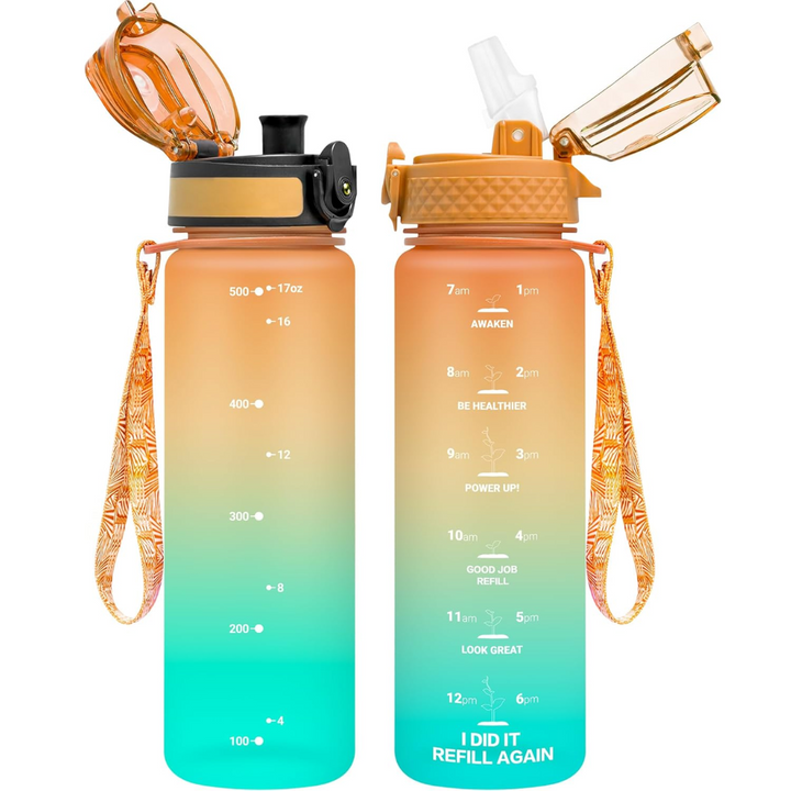 Reusable Tritan plastic water bottle with straw & chug lids-500 ml-Orange Blue-Nora Luxe