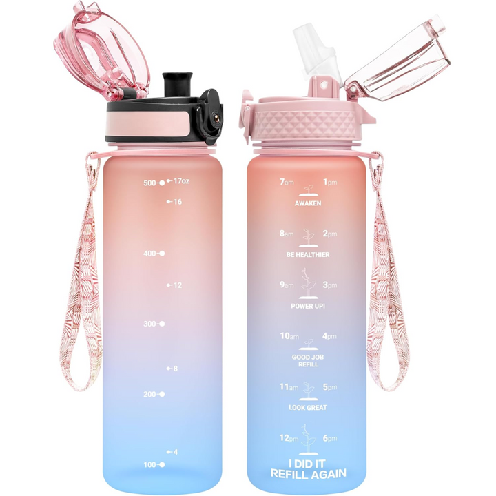 Reusable Tritan plastic water bottle with straw & chug lids-500 ml-Pink Blue-Nora Luxe