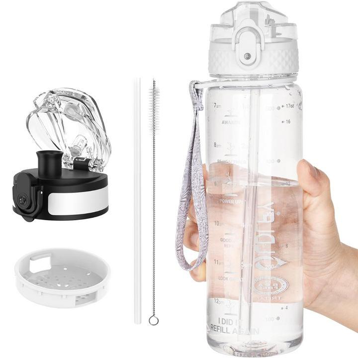 Reusable Tritan plastic water bottle with straw & chug lids-500 ml-Transparent-Nora Luxe