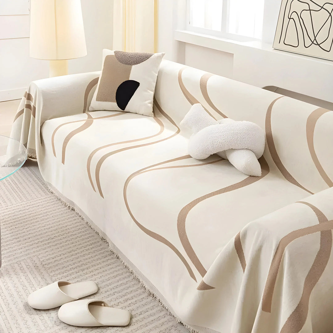 Reversible Chenille/Cotton Sofa Cover - LuxeCasa-70.87″ × 51.18″-Khaki-Nora Luxe