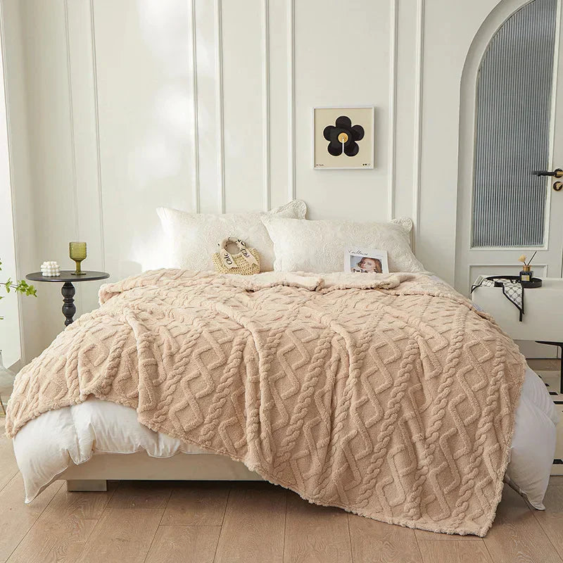 Reversible Thick Lambswool Blanket - CozyLuxe-Beige-27.56 × 39.37 in-Nora Luxe