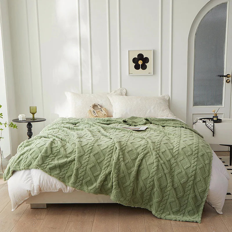 Reversible Thick Lambswool Blanket - CozyLuxe-Green-27.56 × 39.37 in-Nora Luxe