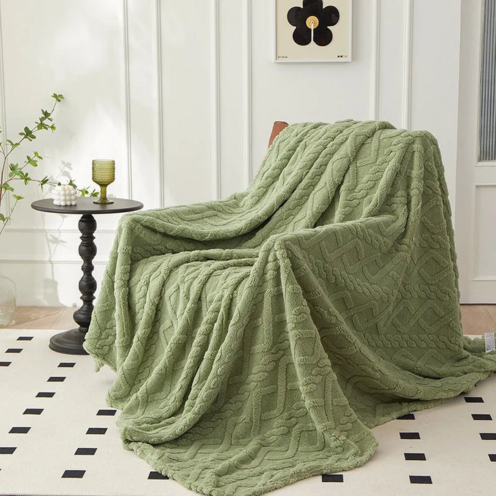 Reversible Thick Lambswool Blanket - CozyLuxe-Green-27.56 × 39.37 in-Nora Luxe