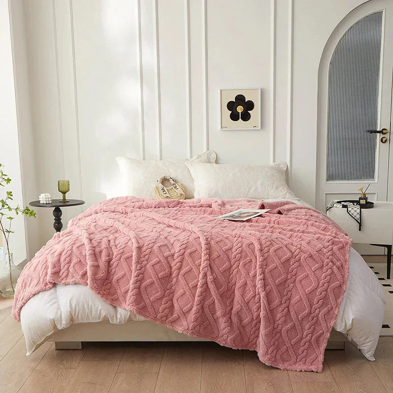 Reversible Thick Lambswool Blanket - CozyLuxe-Pink-27.56 × 39.37 in-Nora Luxe