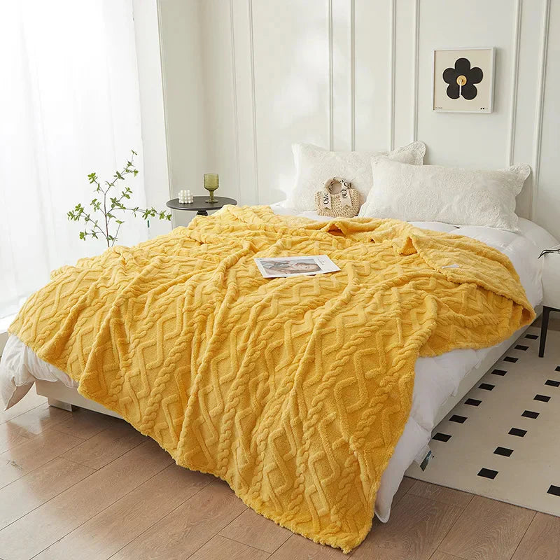 Reversible Thick Lambswool Blanket - CozyLuxe-Yellow-27.56 × 39.37 in-Nora Luxe