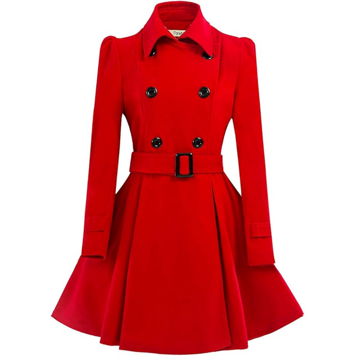 Reversible Wool Peacoat with Belt - Patty-Red-S-Nora Luxe