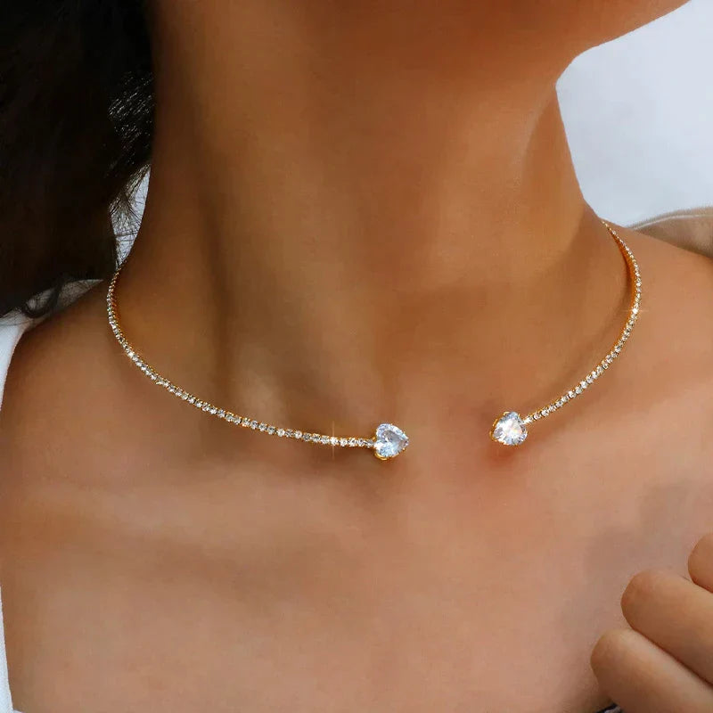 Rhinestone Choker Necklace | Elegant Statement Jewellery-Gold-Nora Luxe