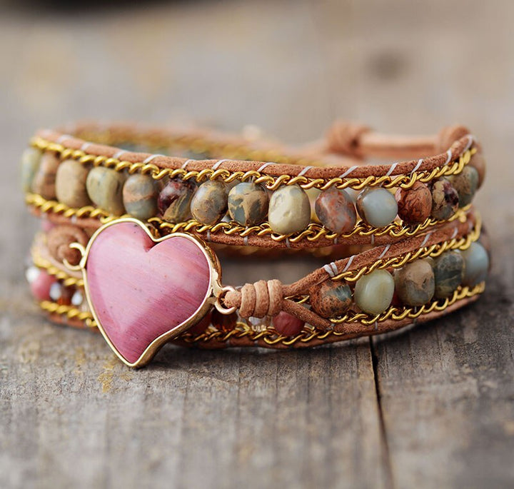 Rhodochrosite Healing Heart Bracelet - Roselle-Nora Luxe