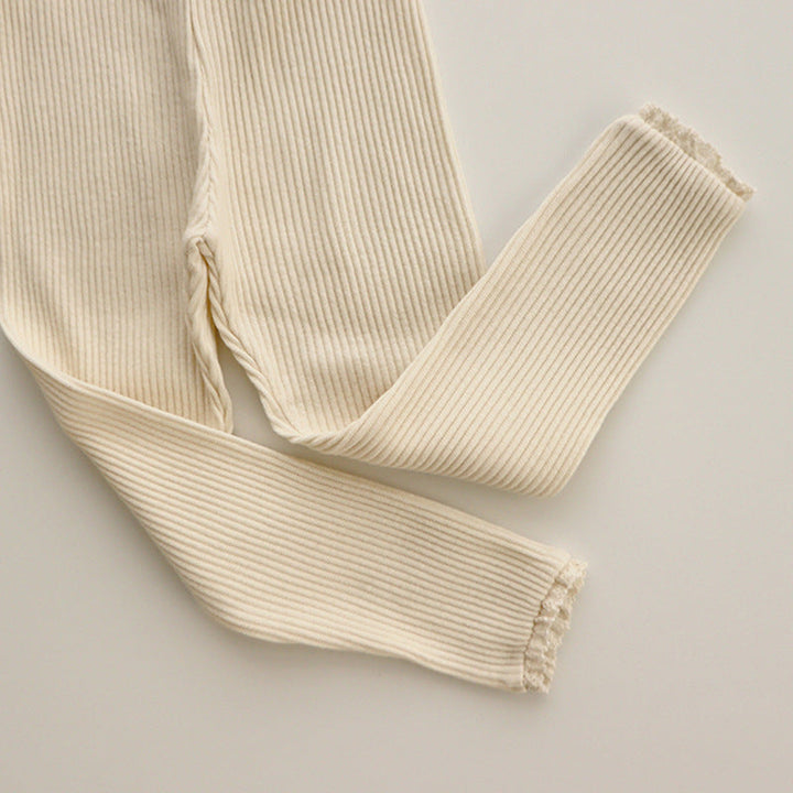 Ribbed Baby Leggings with Lace for Girls-Beige-0-6 months 25.98 inches-Nora Luxe