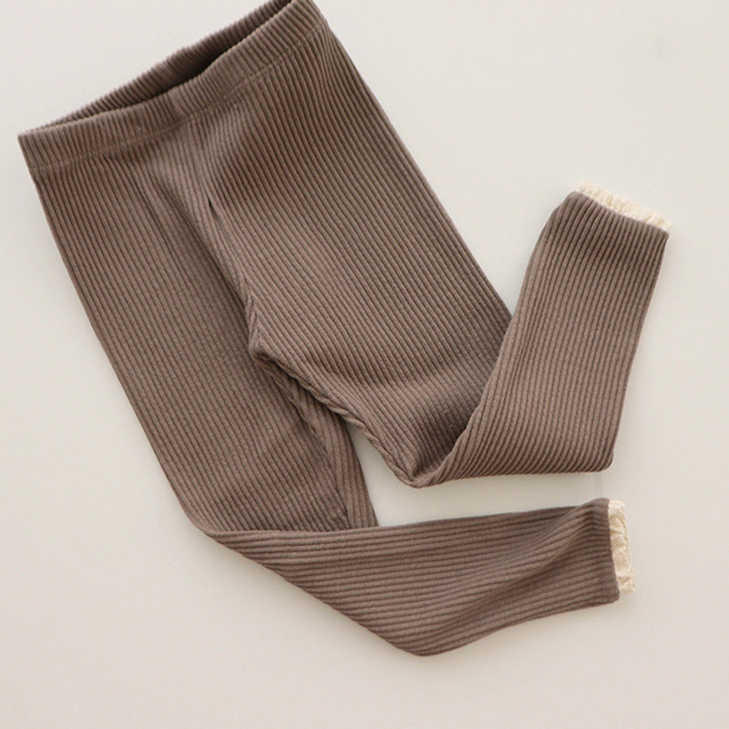 Ribbed Baby Leggings with Lace for Girls-Coffee-0-6 months 25.98 inches-Nora Luxe